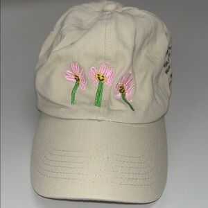 Ethos Floral Embroidered Cream Baseball Cap